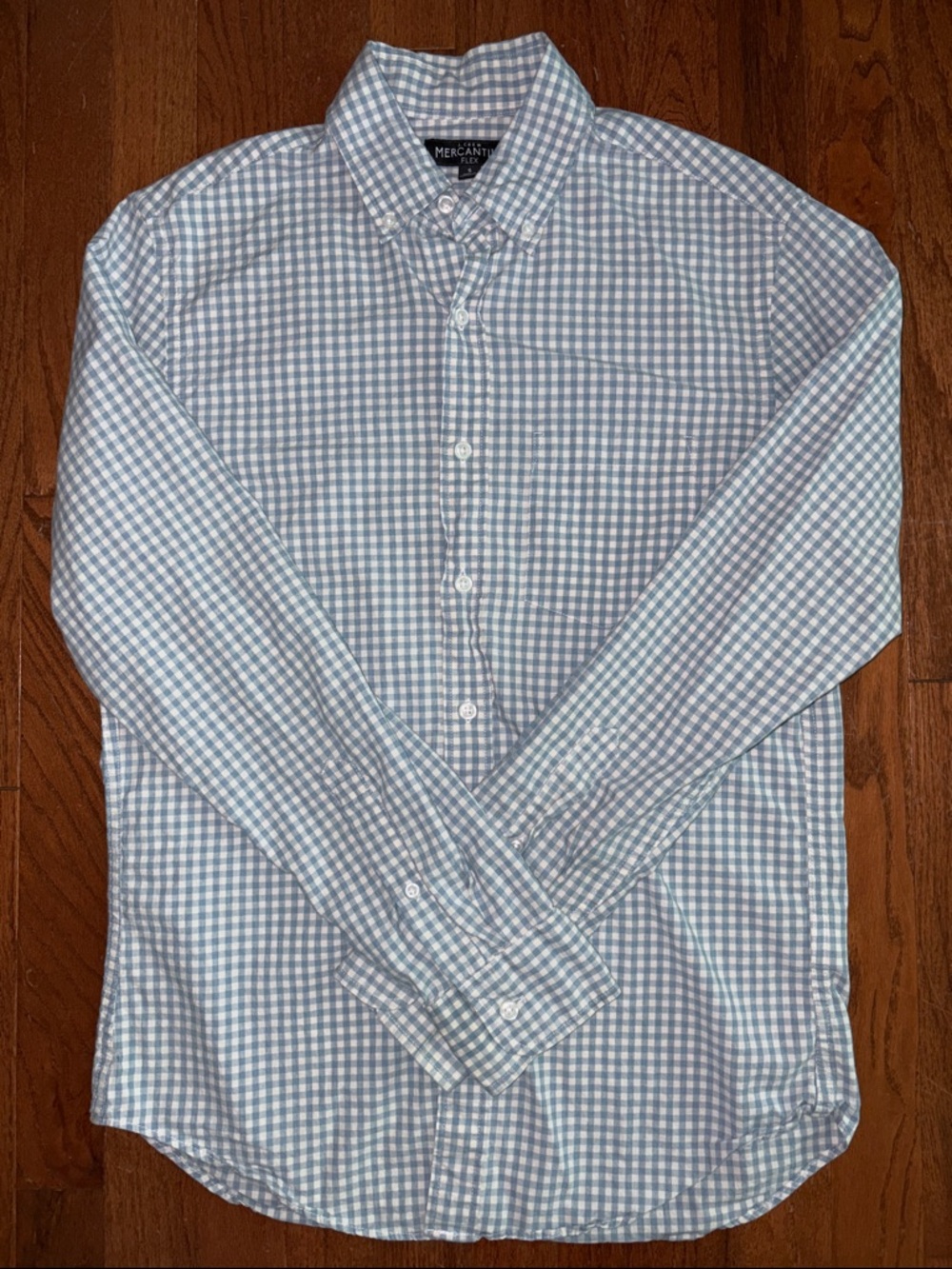 J. Crew Mercantile Flex Blue and White Gingham Button-Down Shirt Size Small